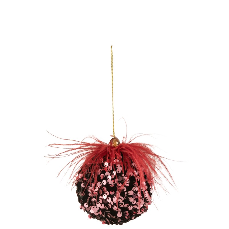 Bola de Navidad con pluma de plástico roja de 7x7x7 cm