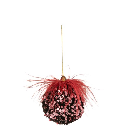 Bola de Navidad con pluma de plástico roja de 7x7x7 cm