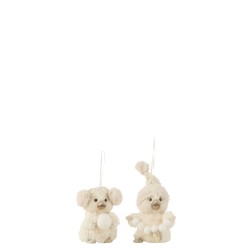 Set de 2 suspensions de Noël en textile crème 16x21x15.5 cm