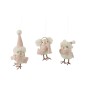 Conjunto de 3 suspensiones de pájaros en textil rosa de 7x10x18.5 cm
