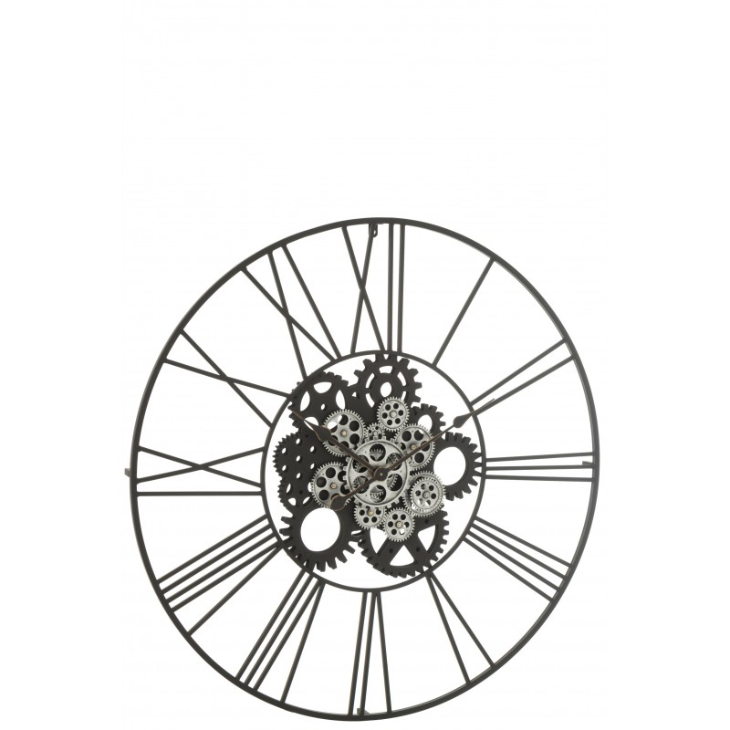 Horloge ronde en métal noir 80x4x80 cm