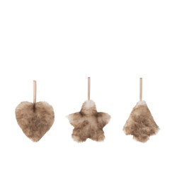 Lote de 3 suspensiones navideñas de tela beige 11x5