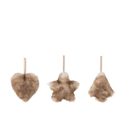 Lote de 3 suspensiones navideñas de tela beige 11x5