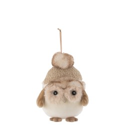 Hibou suspendu en textile beige 14x7.5x17.5 cm