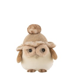 Hibou en textile beige 14.5x22x22 cm