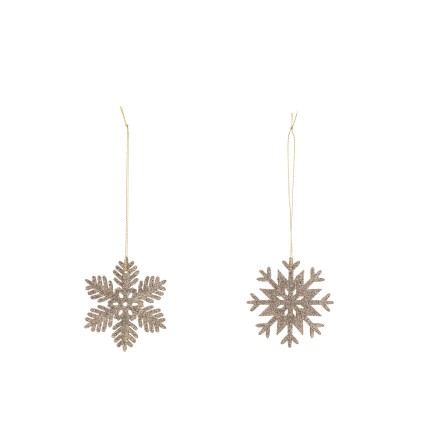 2 copos de nieve suspendidos de madera champagne D8cm