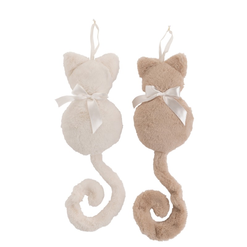 Set de 2 chats à suspendre en Peluche beige 14x6x46 cm Set de 2 chats à suspendre en Peluche beige 14x6x46 cm