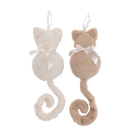 Set de 2 chats à suspendre en Peluche beige 14x6x46 cm