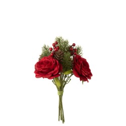 Bouquet de roses et baies artificiel en plastique vert 19x15x32 cm