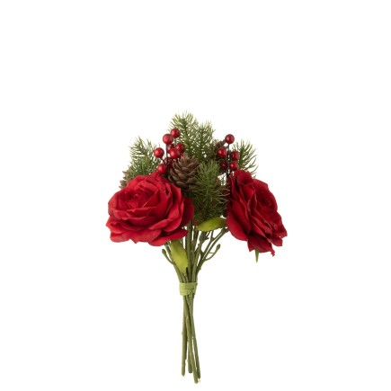 Bouquet de roses et baies artificiel en plastique vert 19x15x32 cm