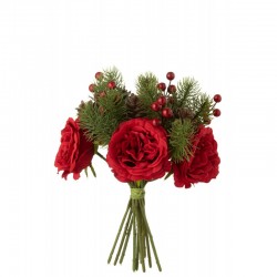 Bouquet de roses et baies artificiel en plastique vert 20x20x28 cm