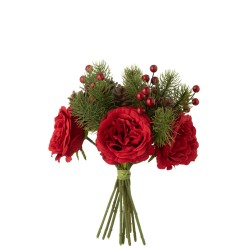 Bouquet de roses et baies artificiel en plastique vert 20x20x28 cm