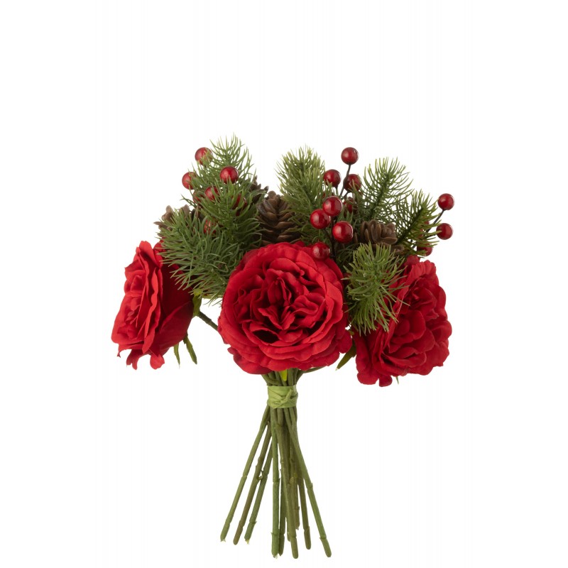 Bouquet de roses et baies artificiel en plastique vert 20x20x28 cm
