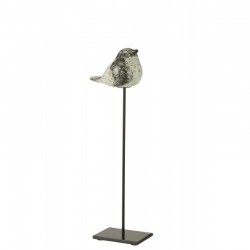 Pájaro sobre pedestal de vidrio gris 12x7.5x37 cm