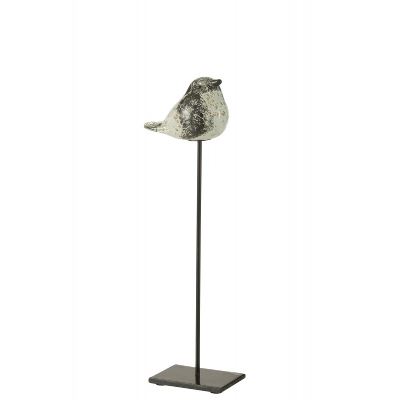 Oiseau sur socle en verre gris 12x7.5x37 cm