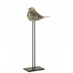 Oiseau sur socle en verre marron 19x9x43 cm