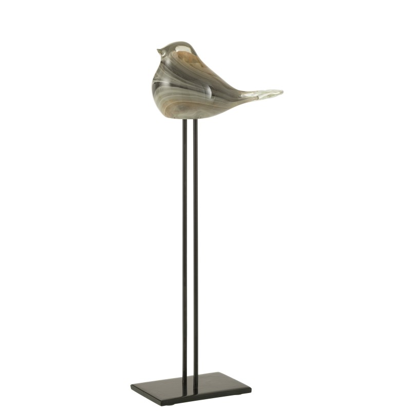 Oiseau sur socle en verre marron 19x9x43 cm