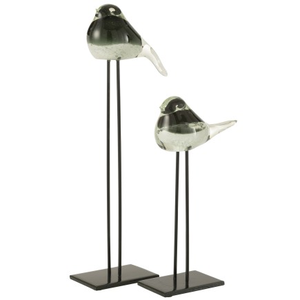 Pájaro sobre pedestal de vidrio verde 15x8.5x45.5 cm