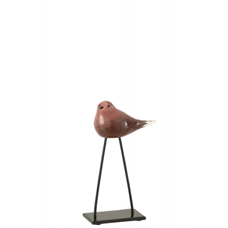 Oiseau sur socle en verre rose 16x7x26 cm