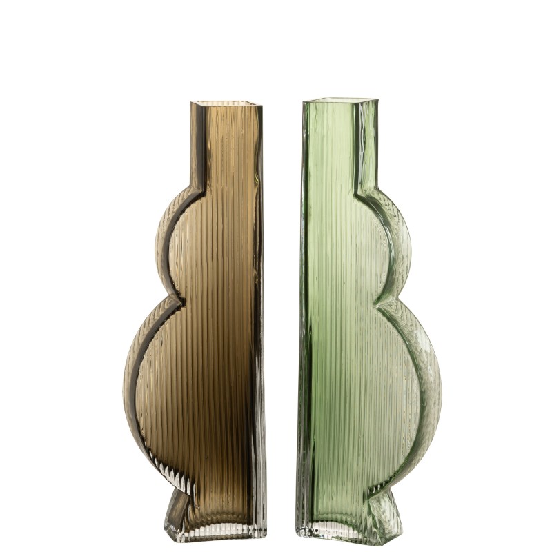 Set de 2 vases en verre vert 11x5x35 cm