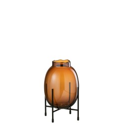 Vase sur pied métal en verre marron 16x16x27 cm