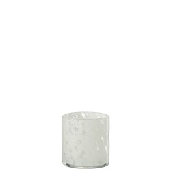 PHOTOPHORE CYLINDRE POIS VERRE TRANSPARENT/BLANC SMALL