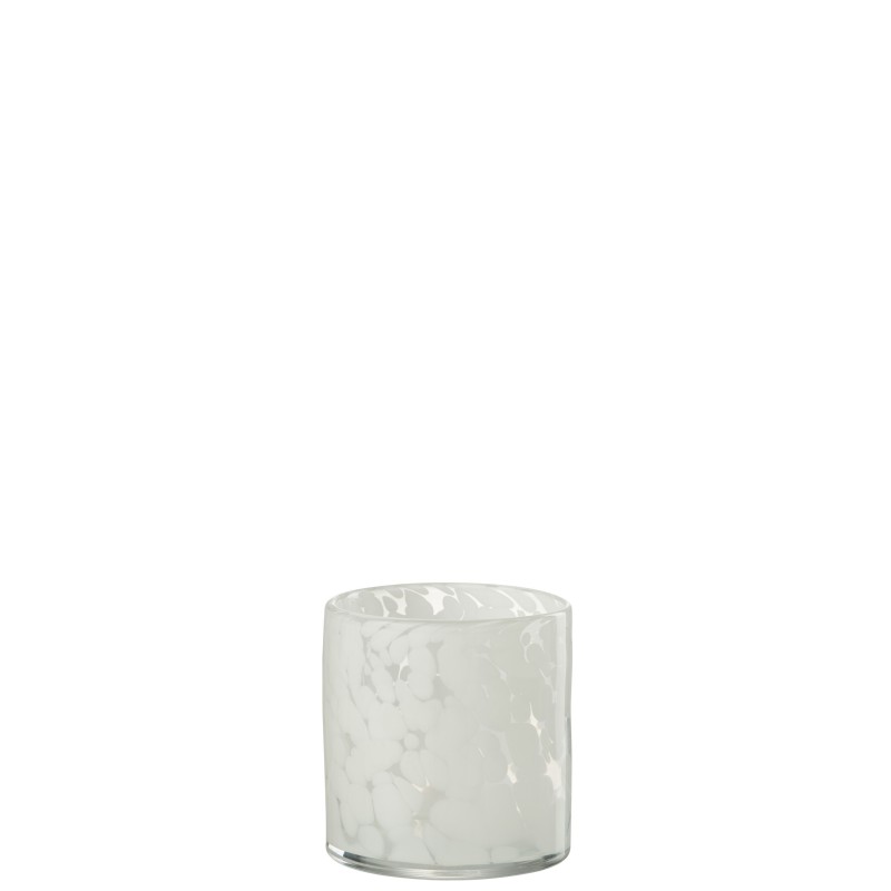 PHOTOPHORE CYLINDRE POIS VERRE TRANSPARENT/BLANC SMALL
