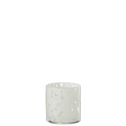 PHOTOPHORE CYLINDRE POIS VERRE TRANSPARENT/BLANC SMALL