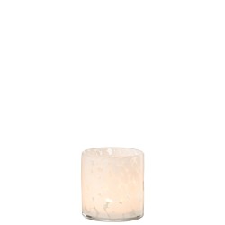 PHOTOPHORE CYLINDRE POIS VERRE TRANSPARENT/BLANC SMALL