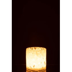 PHOTOPHORE CYLINDRE POIS VERRE TRANSPARENT/BLANC SMALL