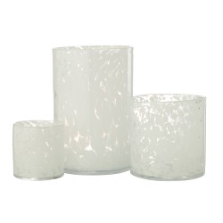 PHOTOPHORE CYLINDRE POIS VERRE TRANSPARENT/BLANC SMALL