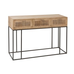 CONSOLE 3 TIROIRS ROTIN TISSE BOIS DE MANGUIER NATUREL