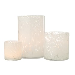 PHOTOPHORE CYLINDRE POIS VERRE TRANSPARENT/BLANC SMALL