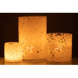PHOTOPHORE CYLINDRE POIS VERRE TRANSPARENT/BLANC SMALL