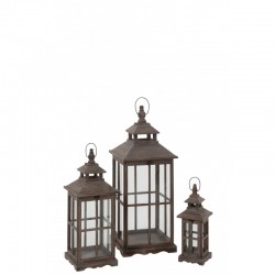 Set de 3 lanternes en verre et bois marron