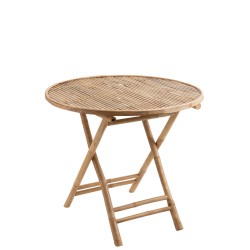 Mesa redonda plegable de bambú natural 90x90x76 cm