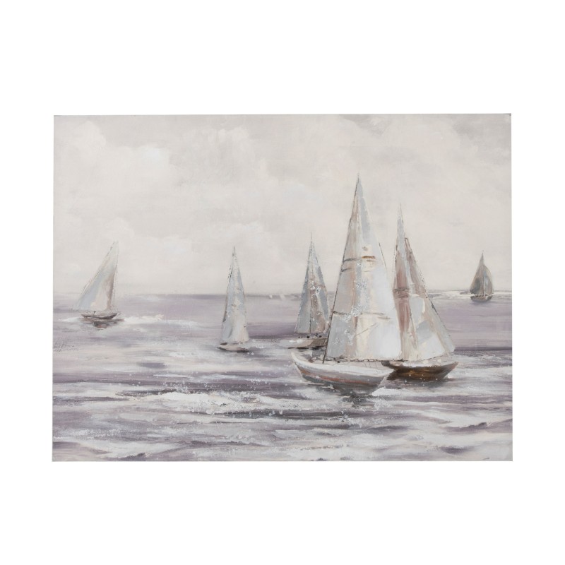 TABLEAU VOILIERS CANEVAS ANTIQUE BLANC/GRIS
