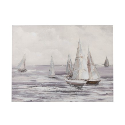 TABLEAU VOILIERS CANEVAS ANTIQUE BLANC/GRIS
