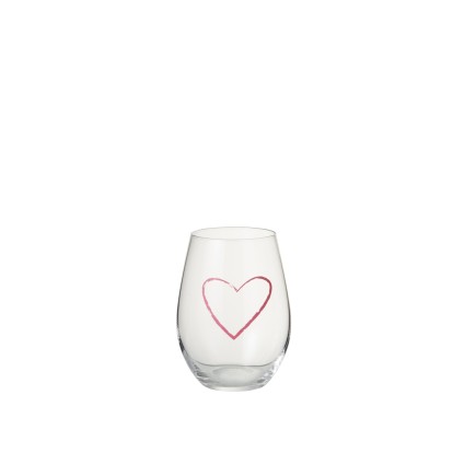 VERRE COEUR ROND VERRE TRANSPARENT/ROSE