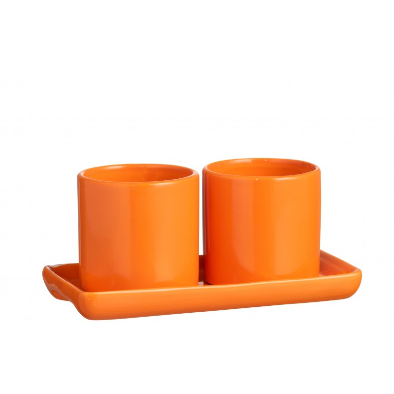 3 cachepots rond avec plat de couleur orange