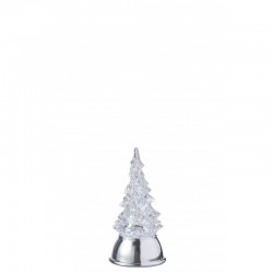 Sapin de Noël décoratif à led en plastique argent - transparent 5x5x10 cm