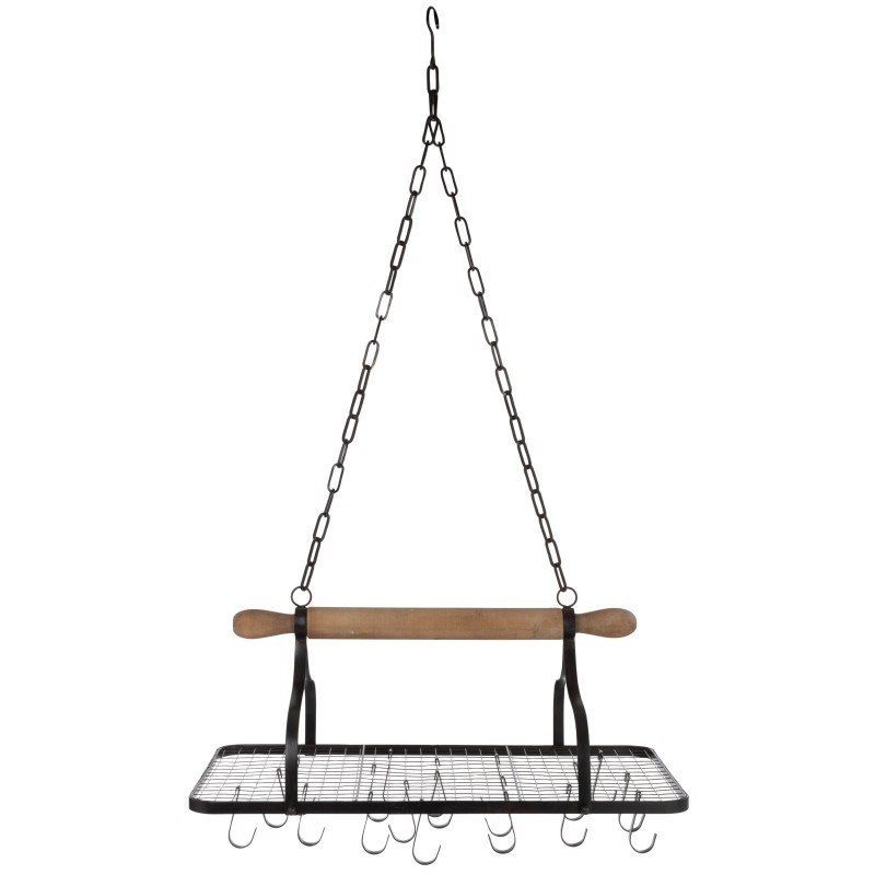 ETAGERE SUSPENDUE CUISINE AVEC CROCHETS METAL/BOIS NOIR