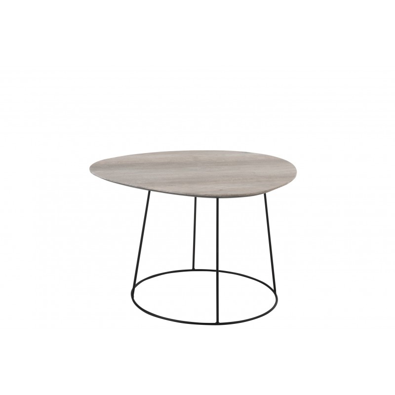 Table de salon ovale en Fausse fourrure - bois - métal gris 69x55x45 cm