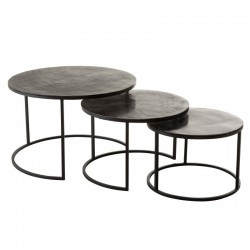 Set de 3 tables gigognes en aluminium noir 75.5x75.5x40 cm