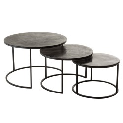 SET DE 3 TABLE GIGOGNE RONDE OXIDIZE ALUMINIUM/METAL ANTIQUE NOIR/VERT