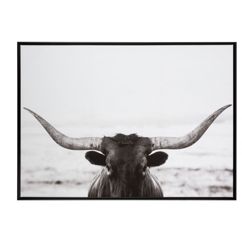 Cadre avec taureau en toile - bois noir 144x103.5x5 cm