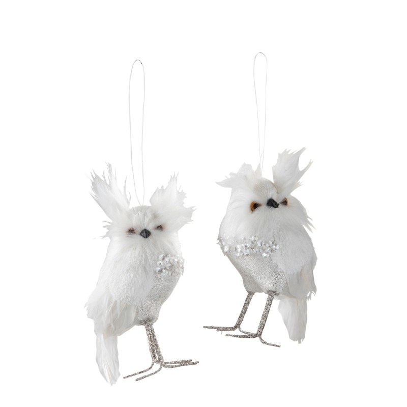 Set de 2 hiboux en plumes blanche 6.5x5.5x13 cm Set de 2 hiboux en plumes blanche 6.5x5.5x13 cm