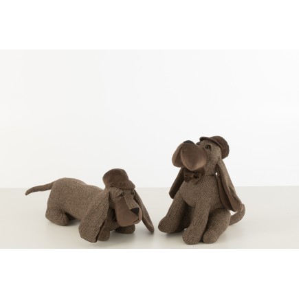 Set de 2 cale-portes chien en textile marron 16x33x28 cm