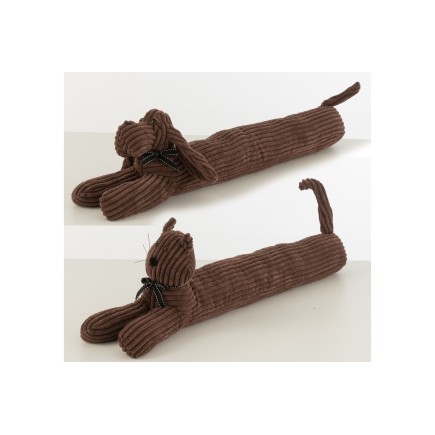 Set de 2 cale-portes chien et chat en textile marron 84x10x23 cm