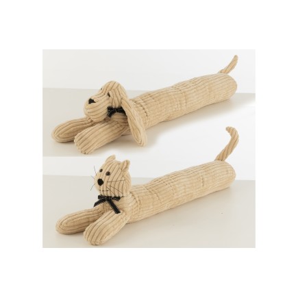 Set de 2 cale-portes chien et chat en textile beige 84x10x23 cm